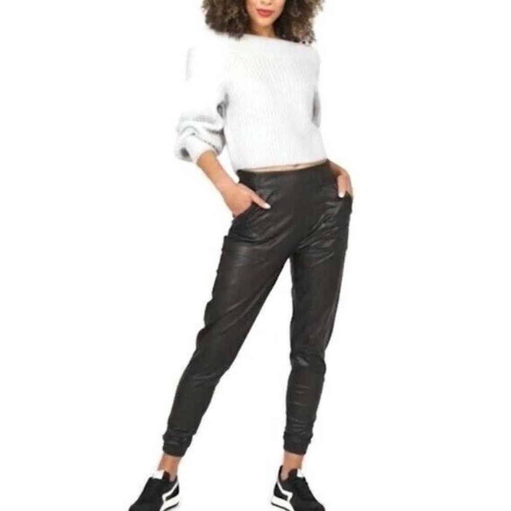 Spanx Faux Leather Joggers Black Leather Like Pants Women's Large‎ Retail $168